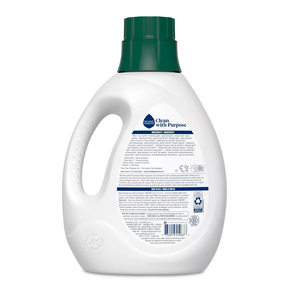 Seventh Generation Biodegradable Free & Clear Liquid Laundry Detergent – 90-oz.