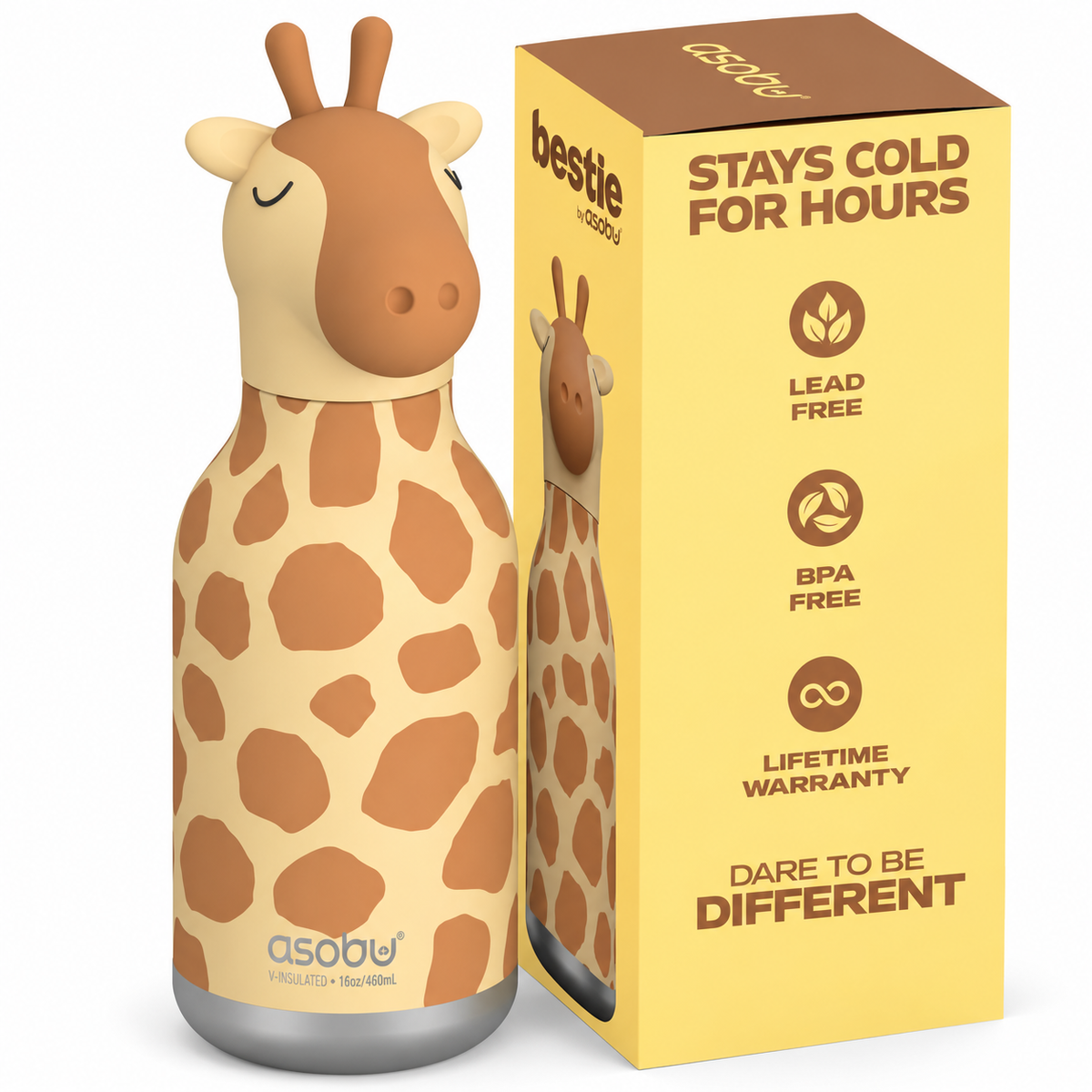 ASOBU Bestie Water Bottle – Giraffe – 16oz – 3" X 8"