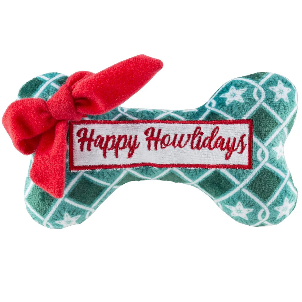 Haute Diggity Dog Designer Inspired Plush Dog Toy – Green Stars Happy Howlidays