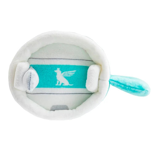 Designer Inspired Plush Dog Toy – Snuggly Cup – Teal