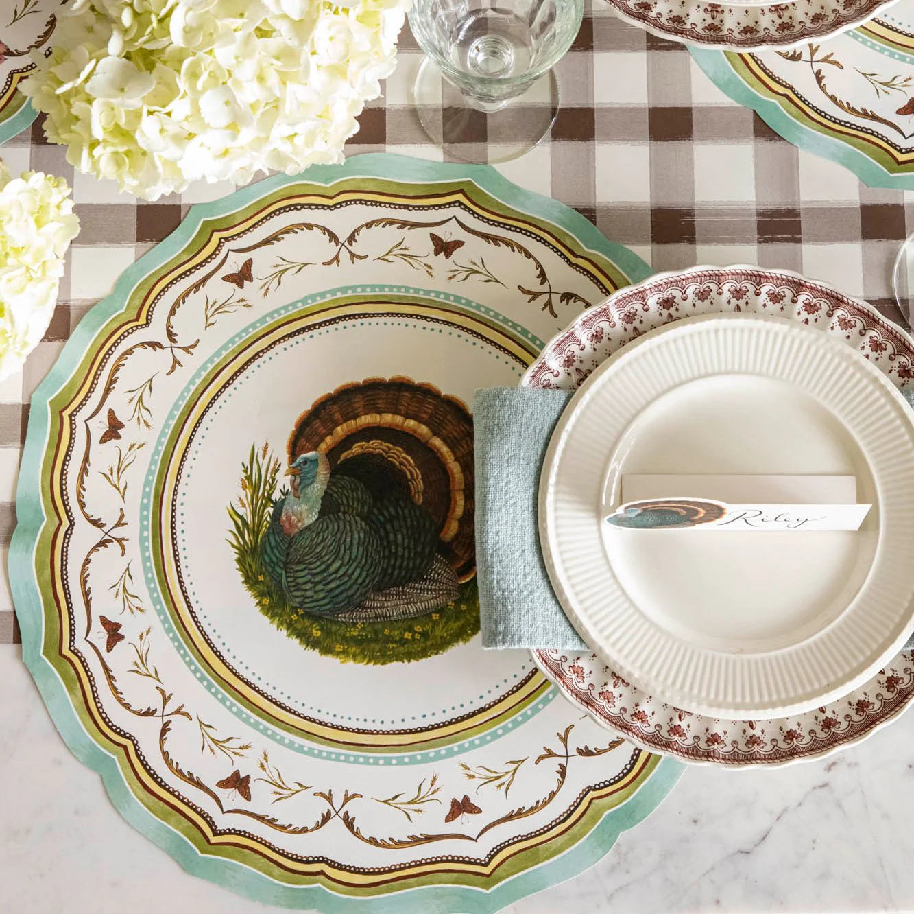 Hester & Cook Paper Placemats - Die-Cut Heritage Turkey China Placemat – Pack of 12