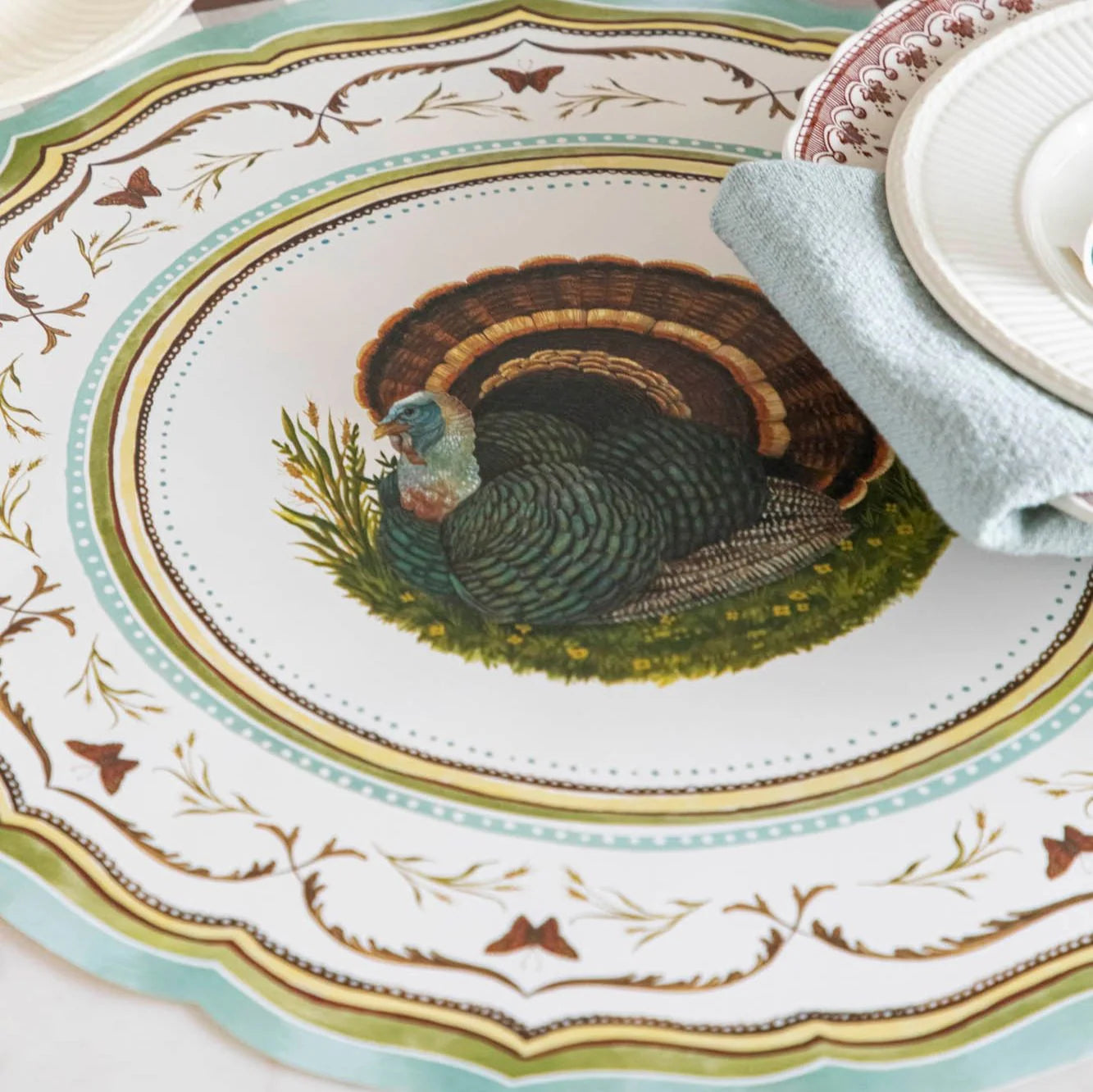 Hester & Cook Paper Placemats - Die-Cut Heritage Turkey China Placemat – Pack of 12