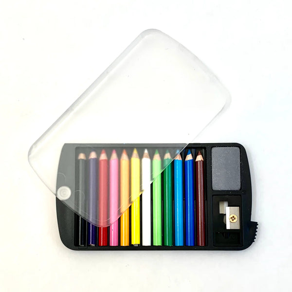 Mini Colored Pencils | Sharpener | Eraser In A Case – Set of 12