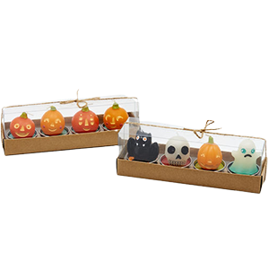 Friendly Halloween Pumpkin & Friends T-Light Candles – Box of 4 – 2 Assorted Styles