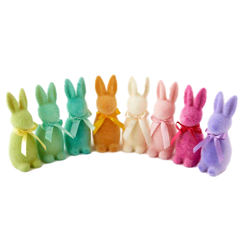Flocked Button Nose Bunny – 6" – Assorted Colors – Sold Individually