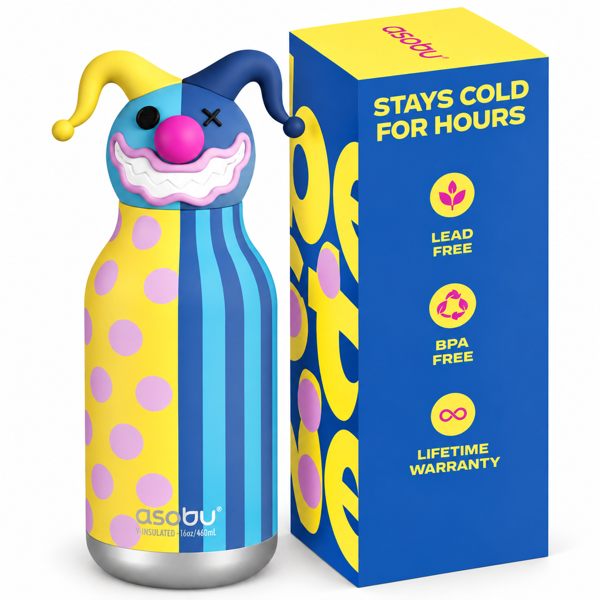 ASOBU Bestie Water Bottle – Clown – 16oz – 3" X 8"