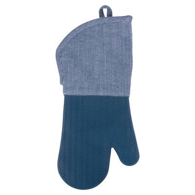 Strada Chambray Sleeve Silicone Oven Mitt – 15" – Navy