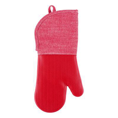 Strada Chambray Sleeve Silicone Oven Mitt – 15" – Red