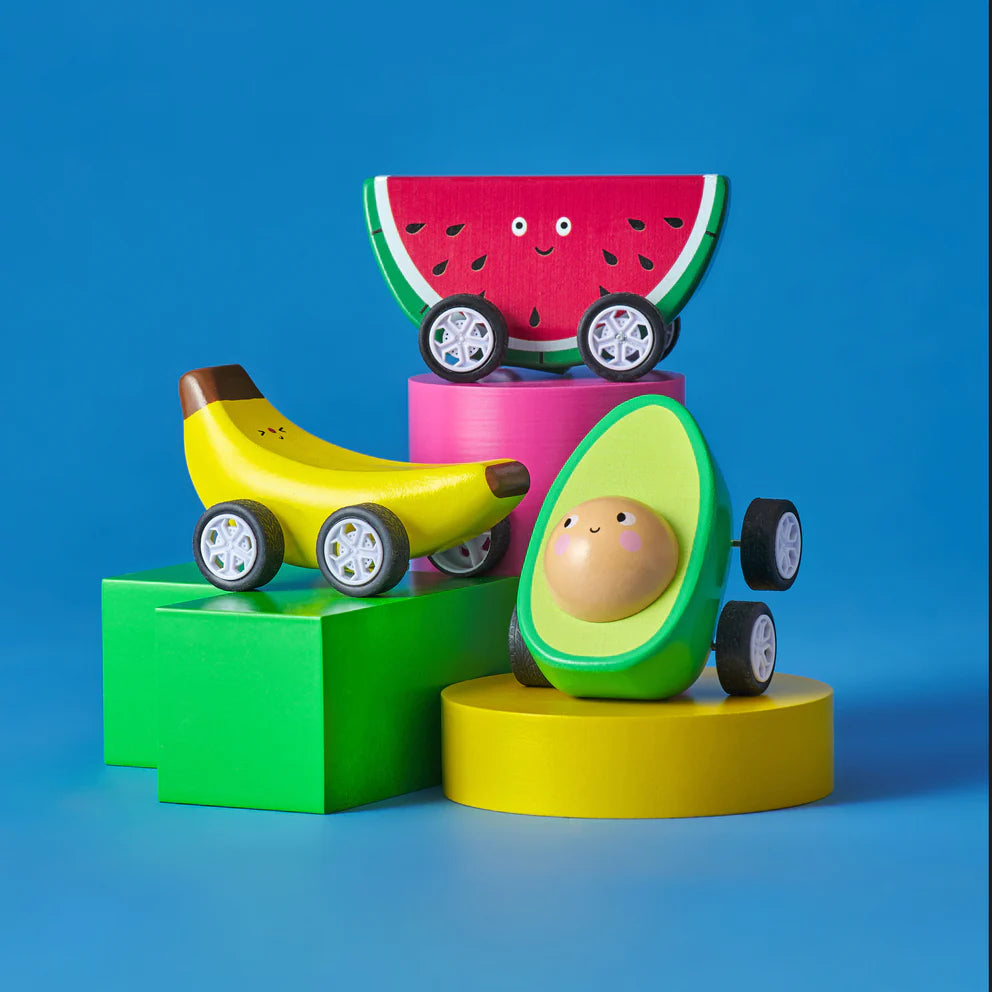 Kikkerland Fruit-Fun Pullback Cars – Assorted Styles – SOLD INDIVIDUALLY
