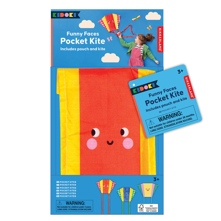 Kikkerland Funny Faces Pocket Kites – Assorted Faces – Each Sold Separately