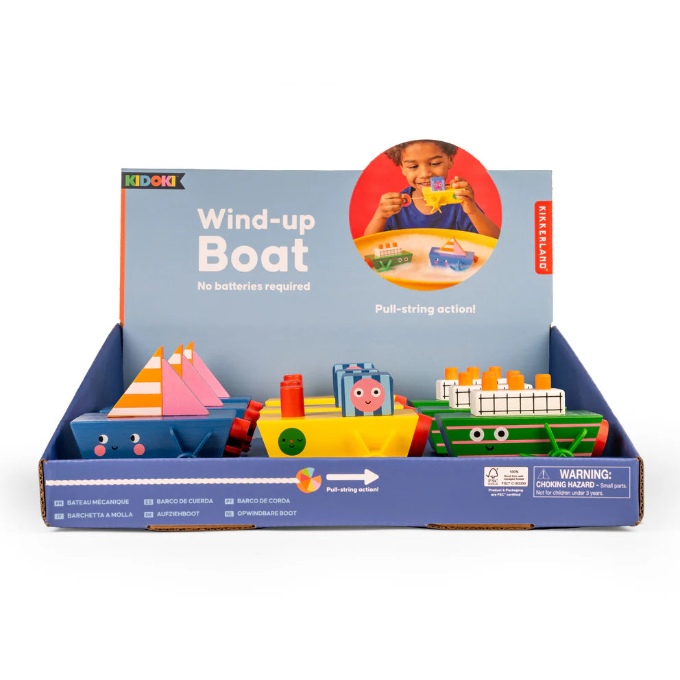 Kikkerland Pull String Bath Boats Toy – Assorted Styles – Each Sold Separately