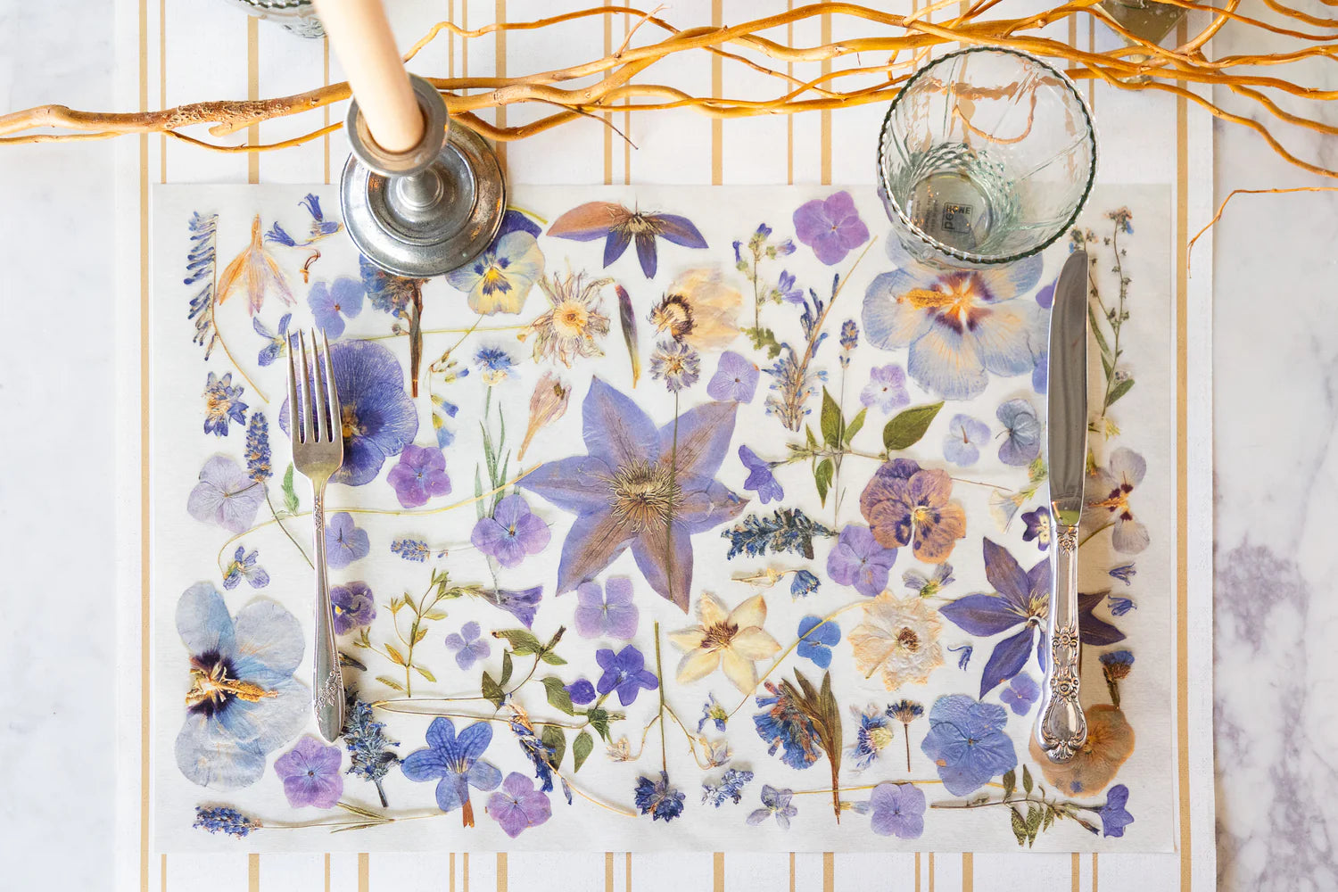Hester & Cook Paper Placemats - Periwinkle Pressed Petals – Pack of 18