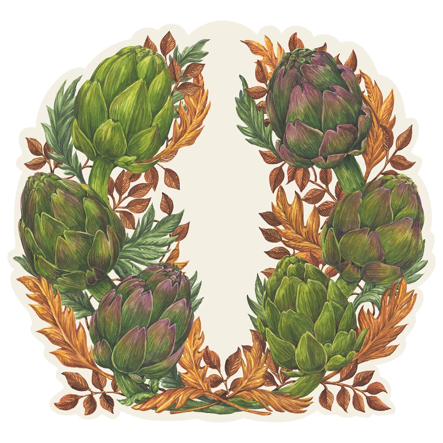 Hester & Cook Die-Cut Paper Placemats – Artichoke Wreath – Pack of 12