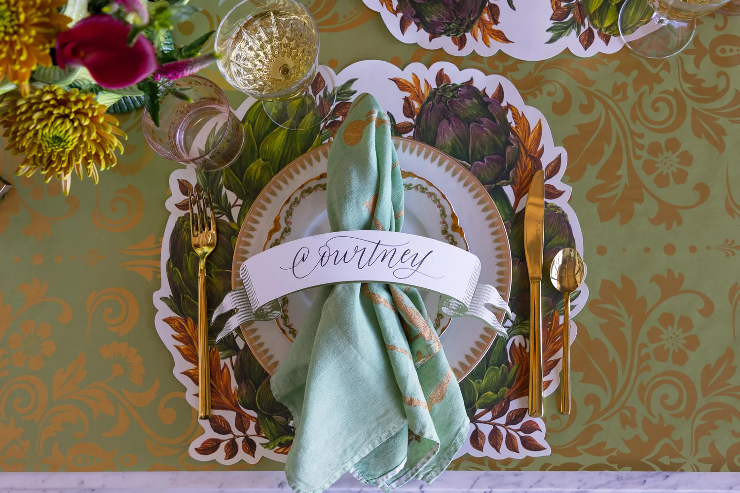 Hester & Cook Die-Cut Paper Placemats – Artichoke Wreath – Pack of 12