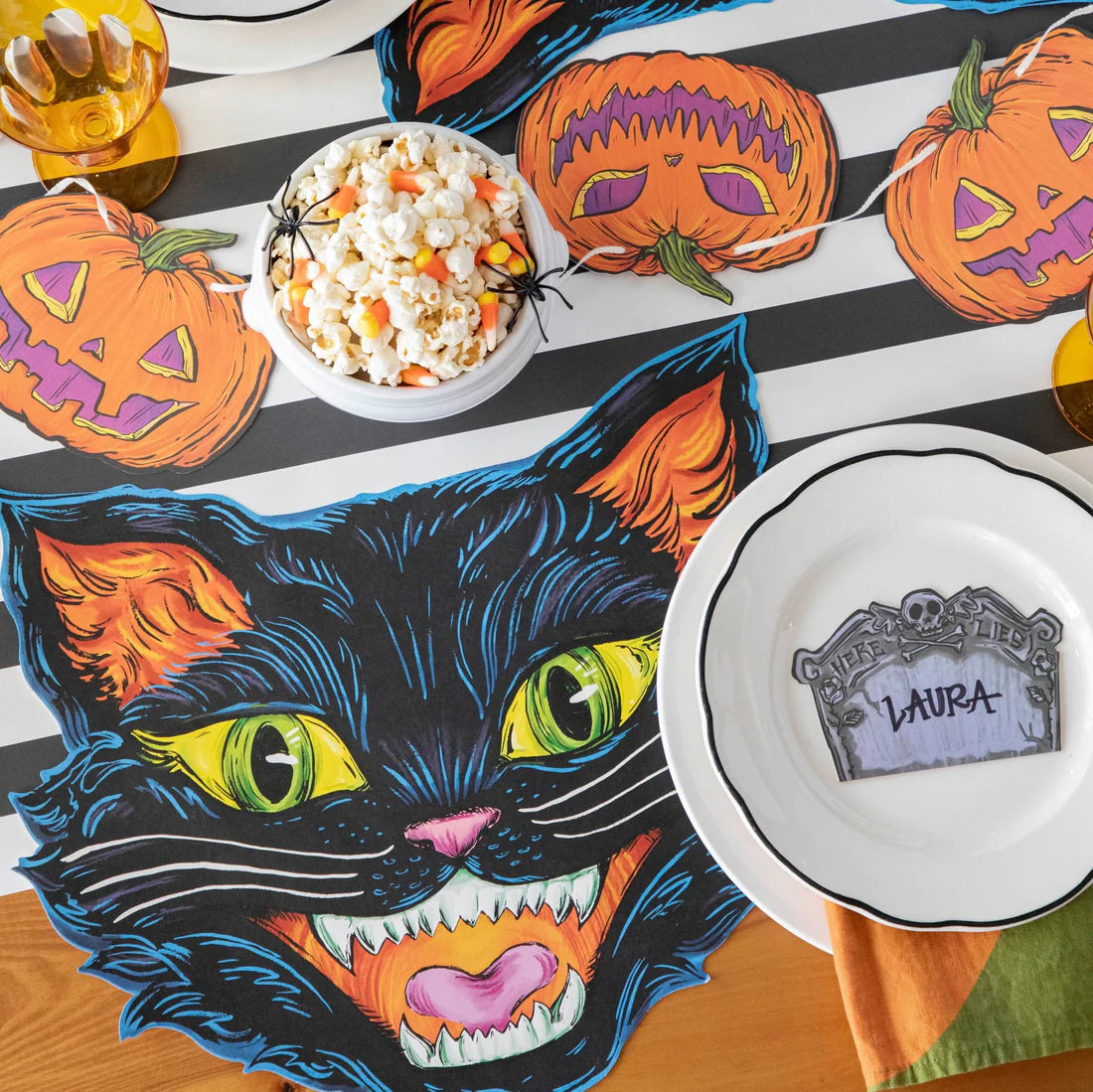 Black Cat Die-Cut Paper Placemats - 12 Per Package