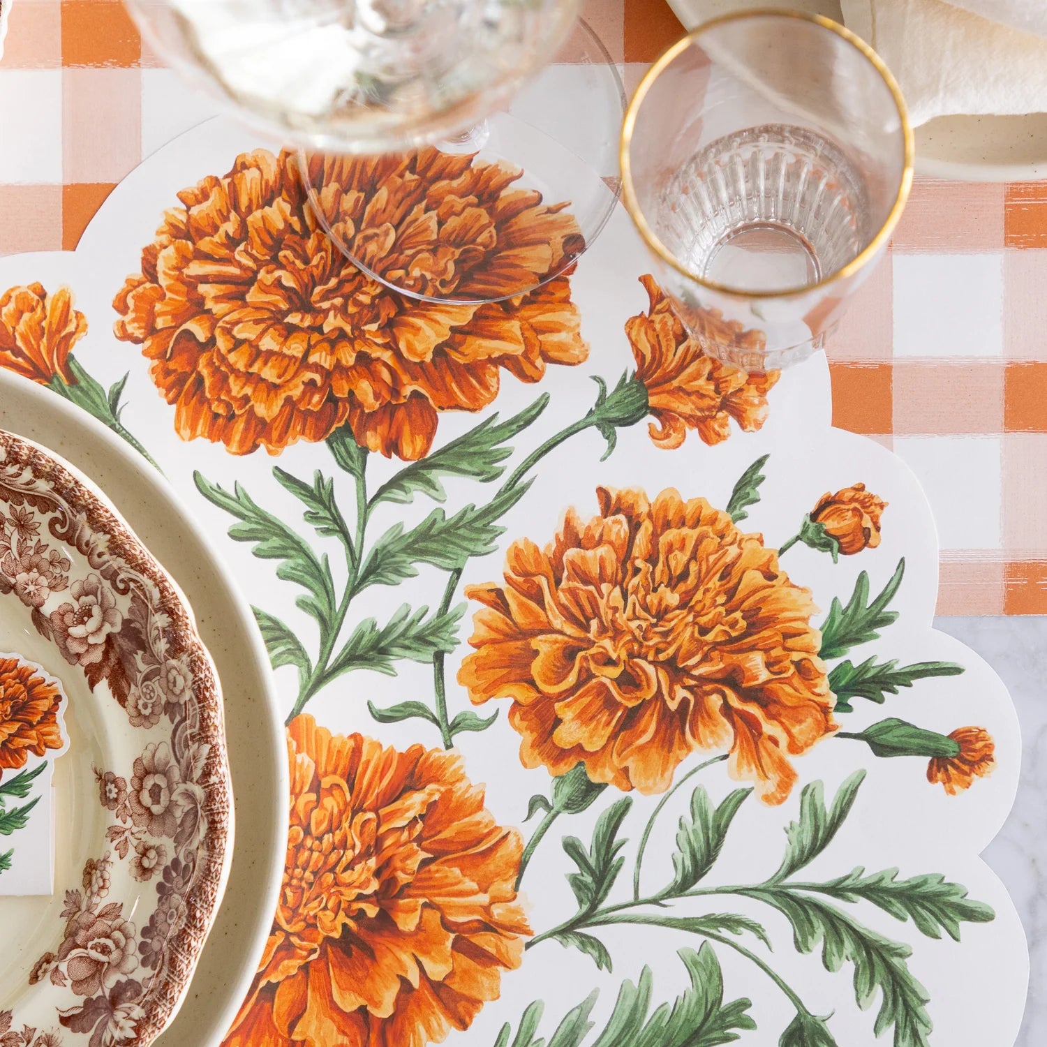 Hester & Cook Die-Cut Paper Placemats – Marigold Bouquet – Pack of 12