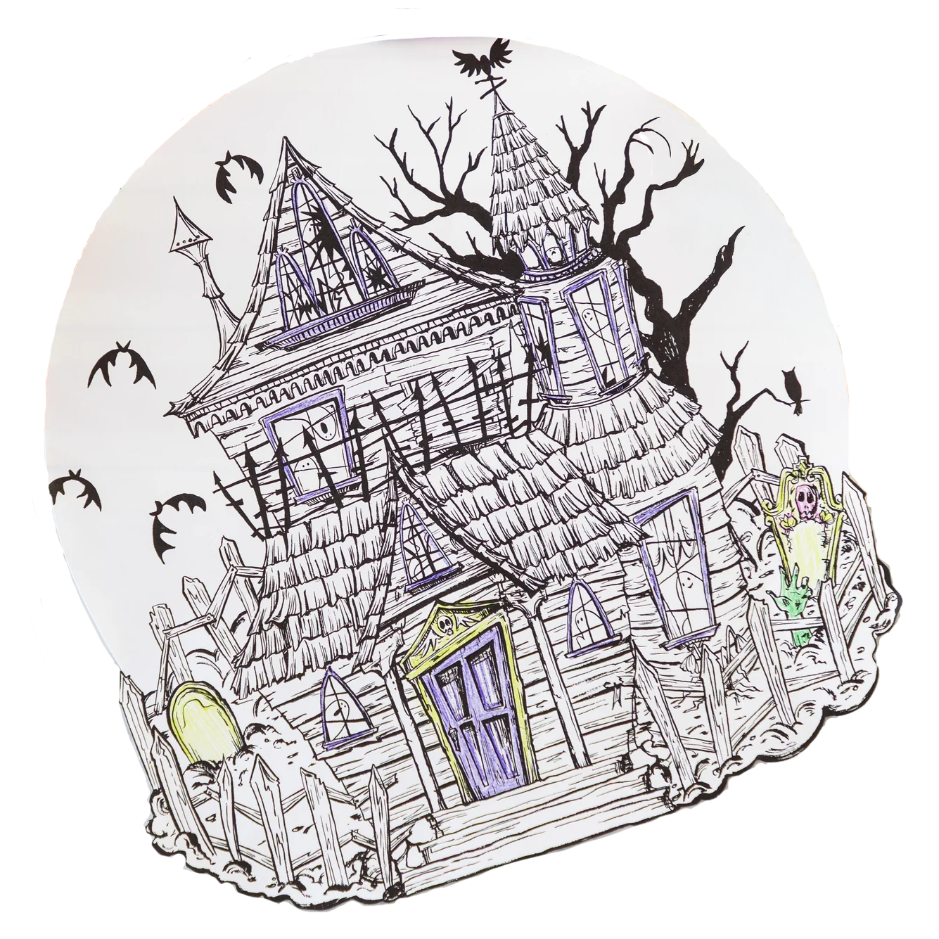 Hester & Cook Die-Cut Paper Coloring Placemats – Haunted House – Pack of 12