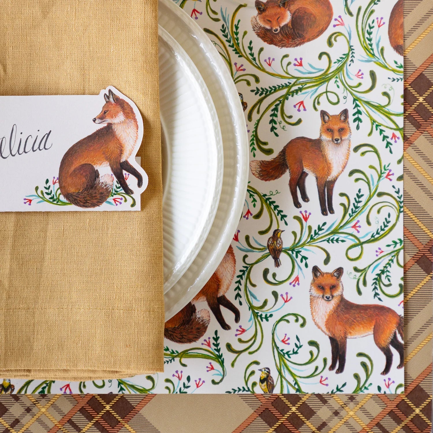 Hester & Cook Paper Placemats - Fanciful Foxes – Pack of 18