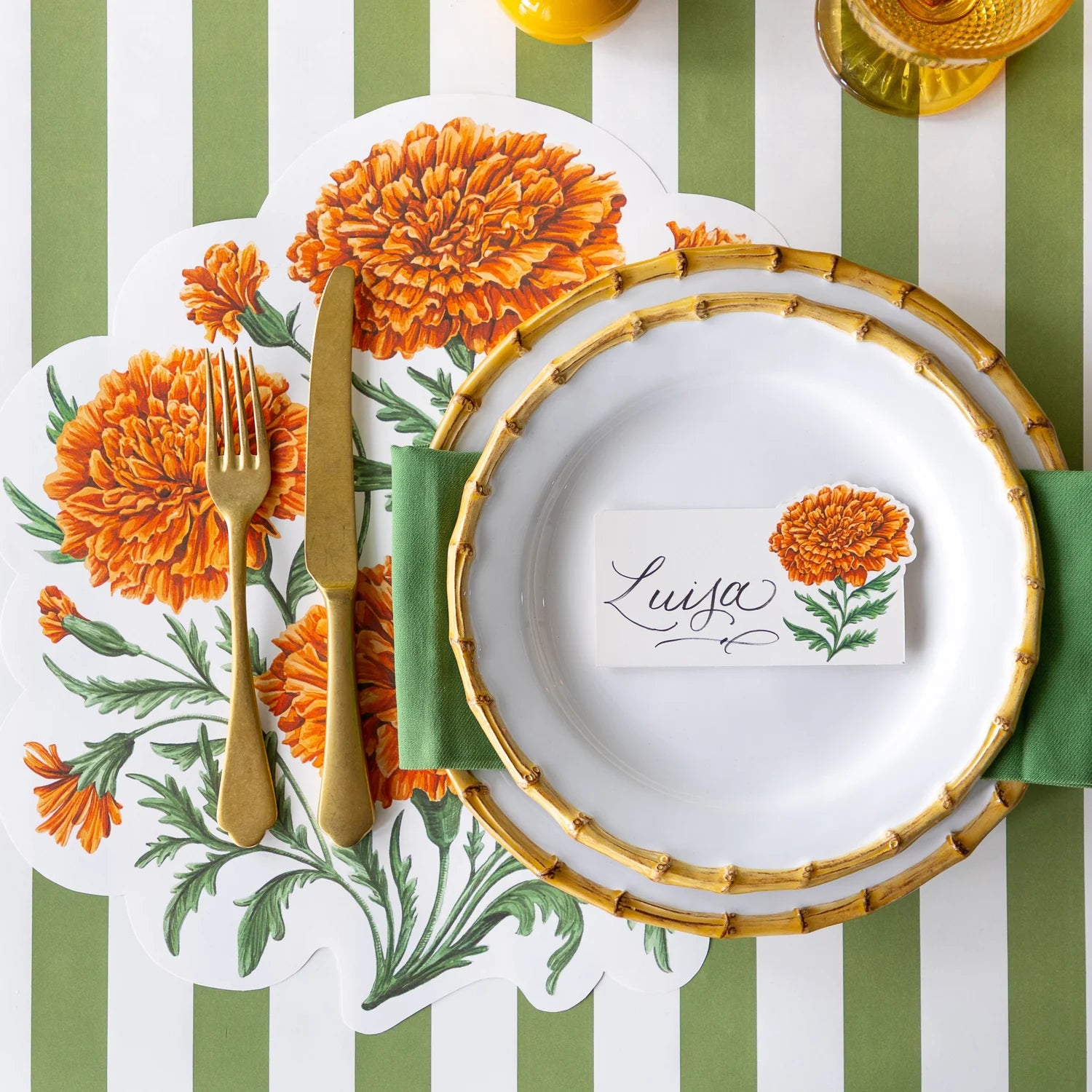 Hester & Cook Die-Cut Paper Placemats – Marigold Bouquet – Pack of 12
