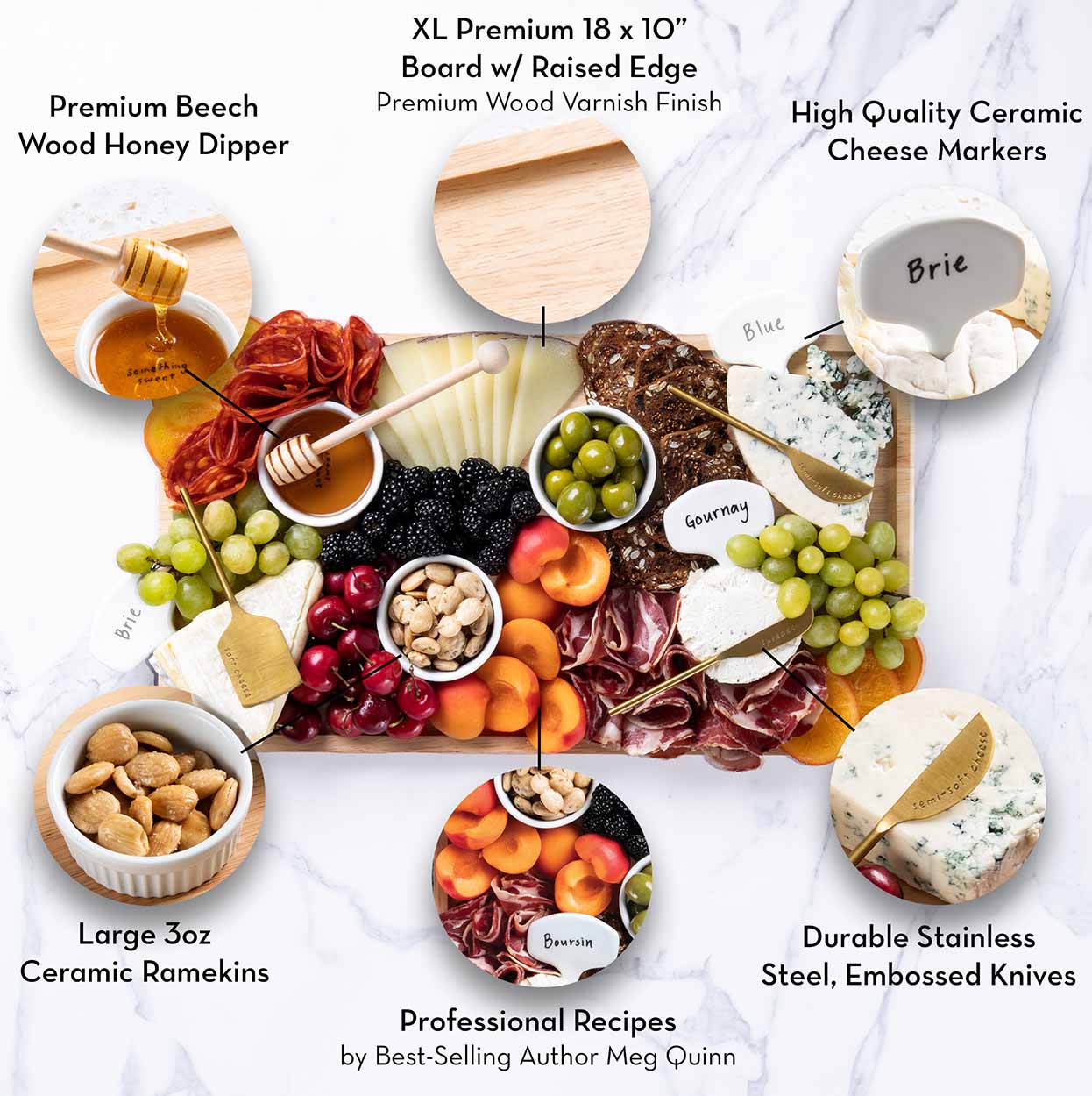 Meg Quinn Premium Charcuterie Board & Accessories Kit – 12-Piece Set