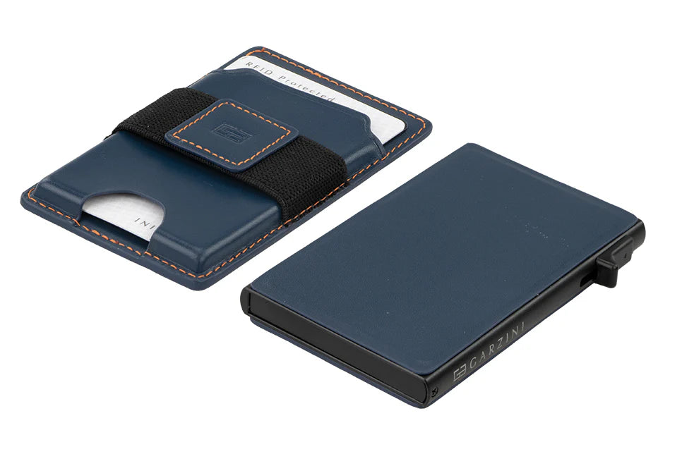 Garzini Magsafe Dual Functionality Leather Wallet & Metal Card Holder – Blue Orange