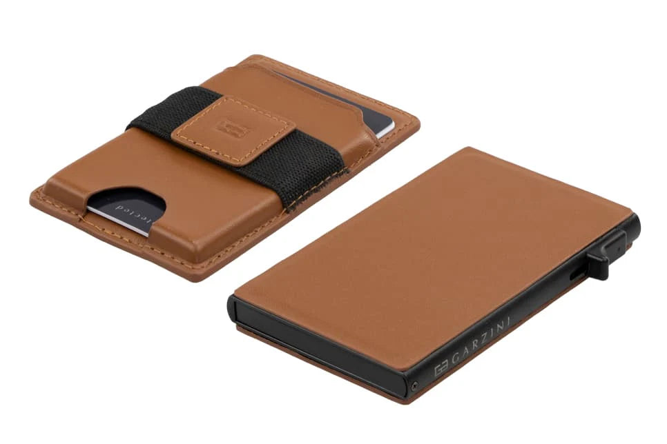 Garzini Magsafe Dual Functionality Leather Wallet & Metal Card Holder – Brown