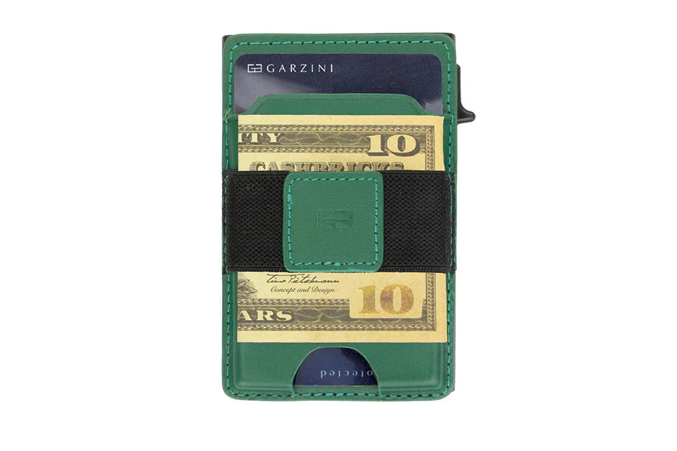 Garzini Magsafe Dual Functionality Leather Wallet & Metal Card Holder – Green