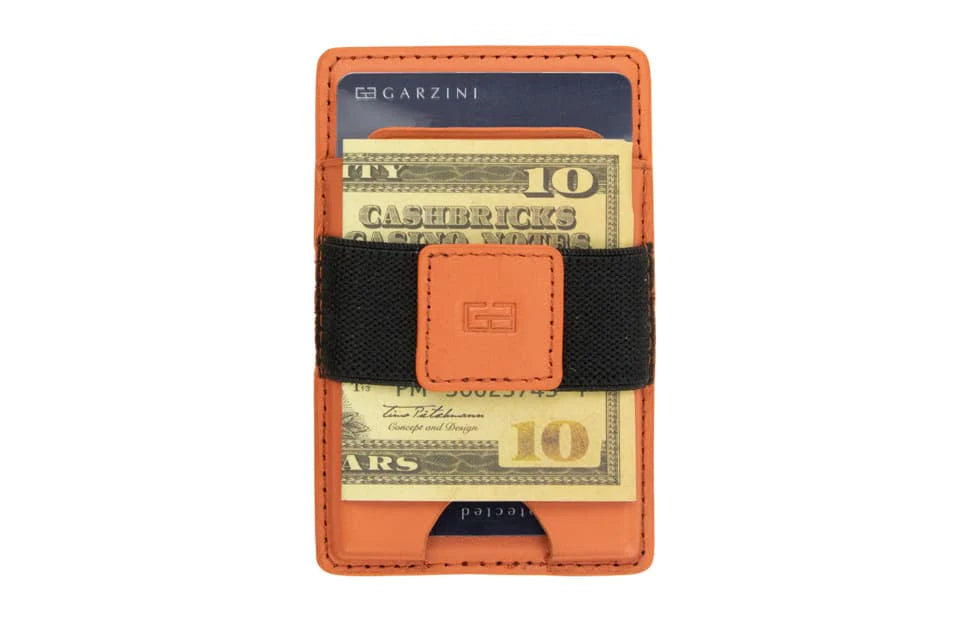 Garzini Cartera de piel y tarjetero de metal Magsafe de doble funcionalidad – Naranja