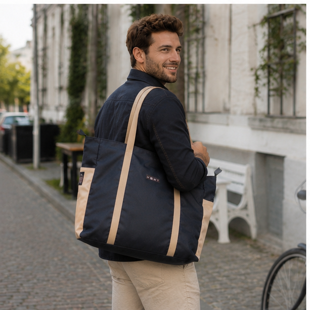 Vent For Change Ocean Recycled Large Zipped Shopper Bag – 19" x 15" – Navy Blue