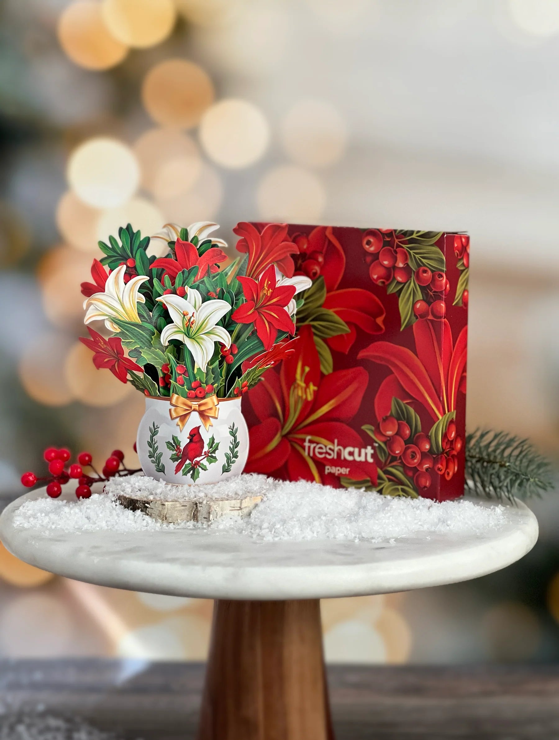 Fresh Cut Paper 3D Pop Up Flower Greeting Note Card – Winter Joy Bouquet – 6" x 5"