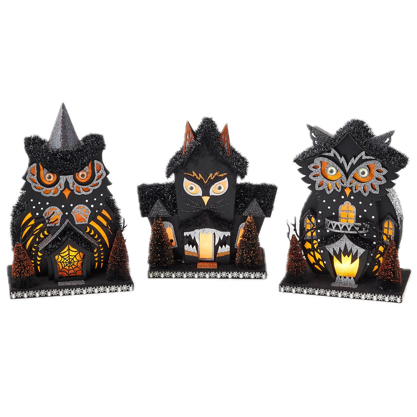 Lighted Owl House - 3 Assorted Styles – Each Sold Separately – 12" x 14"