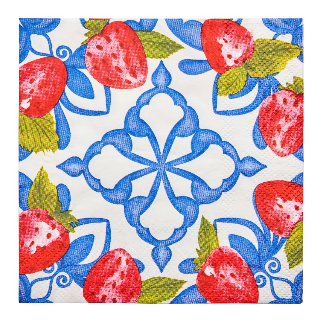Sophistiplate Paper Beverage Napkins – Pack of 20 – Bleu Strawberry