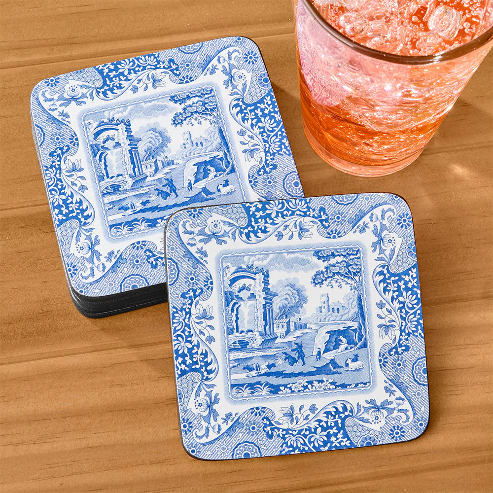 Portmeirmion Square Corkback Coasters – Spode Blue Italian – Set of 6