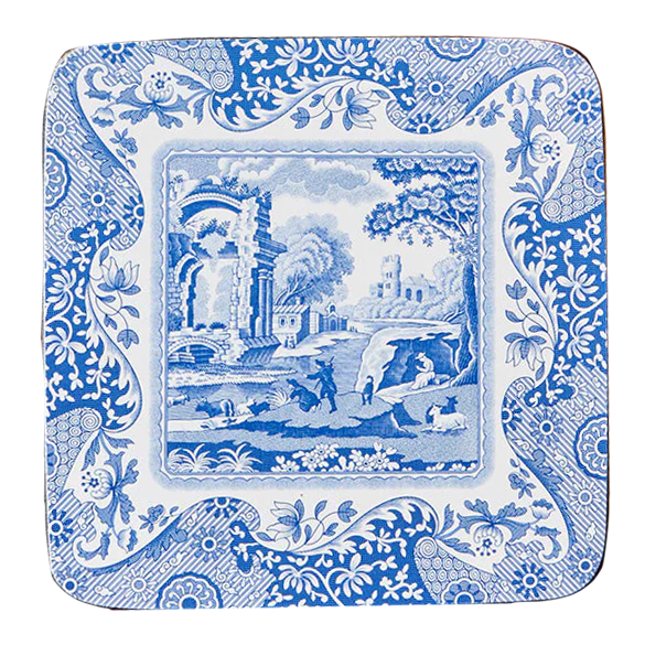 Portmeirmion Square Corkback Coasters – Spode Blue Italian – Set of 6