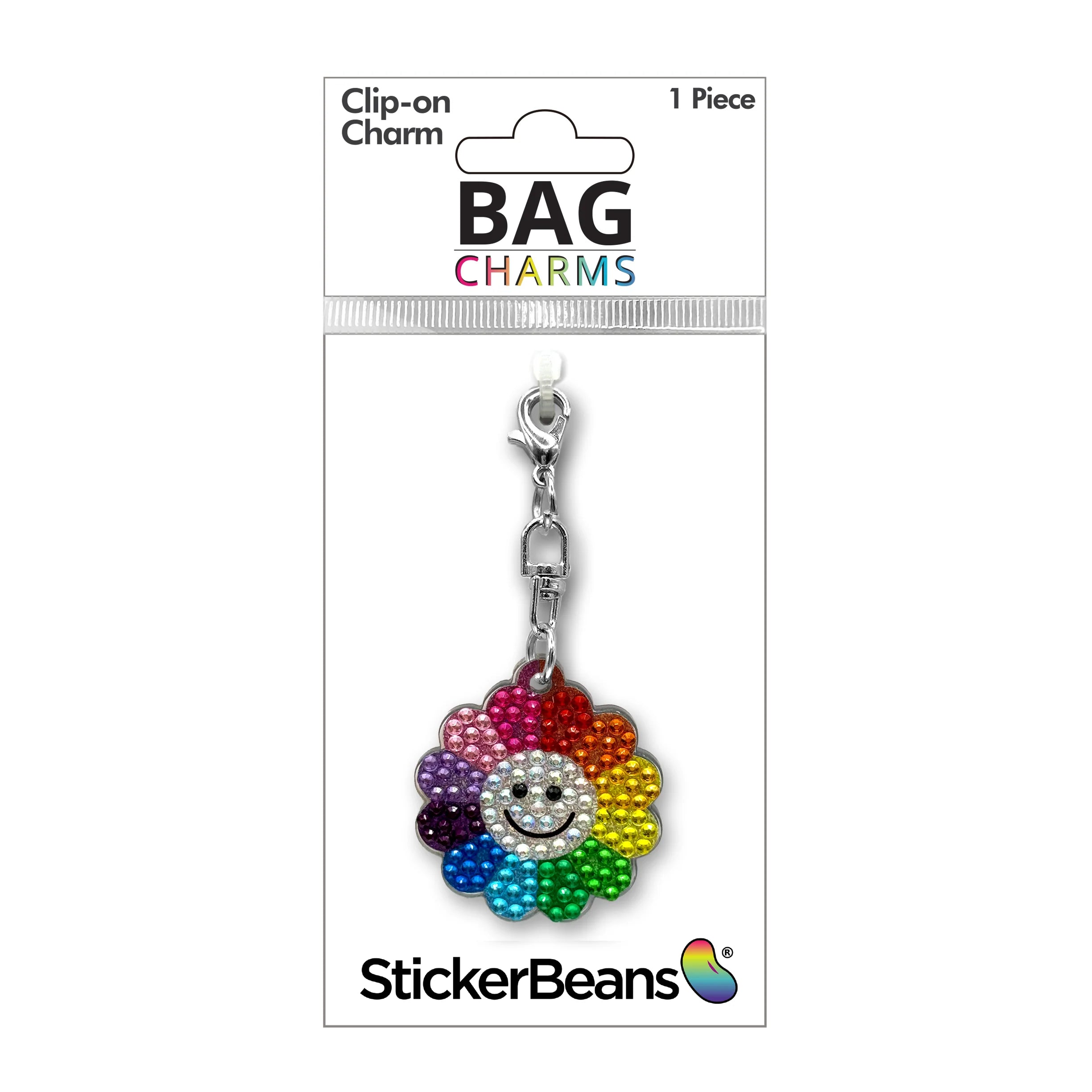 StickerBeans Clip on Sparkling Rhinestone Charms – Rainbow Daisy