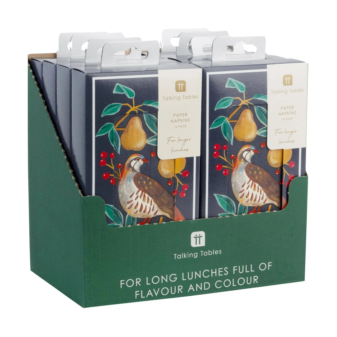 Talking Tables Long Lunch Paper Napkins - Partridge & Pear – 16 Pack
