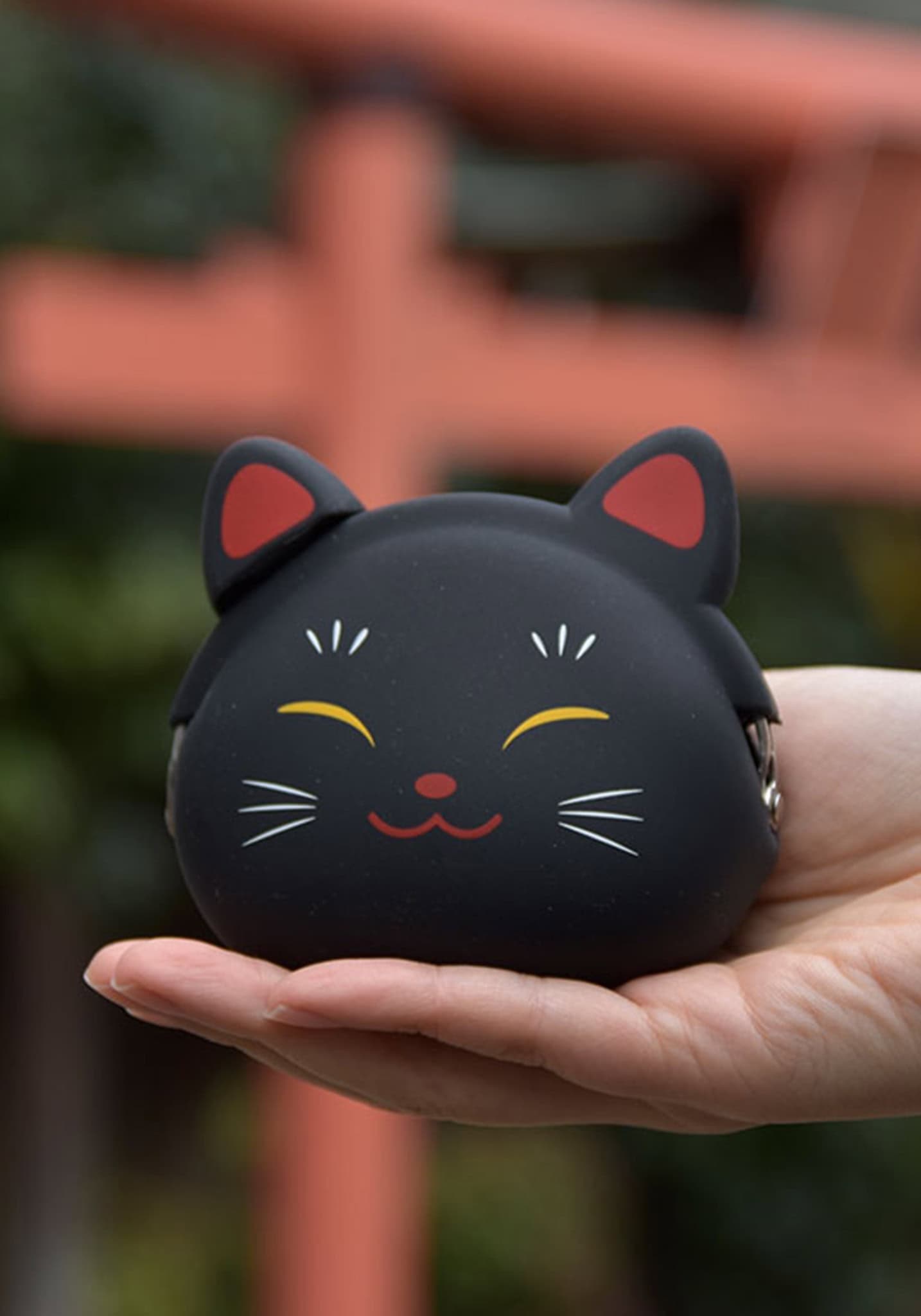 Mimi POCHIBI Japan Silicon Coin Purse – Lucky Cat – Black – S