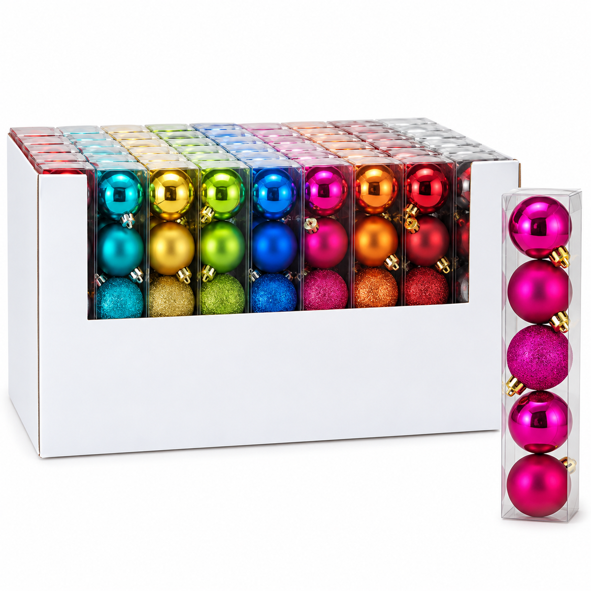 Shatterproof Ball Ornament - 60mm – Single Box – Set of 5 –  - Assorted Colors – Each Sold Separately