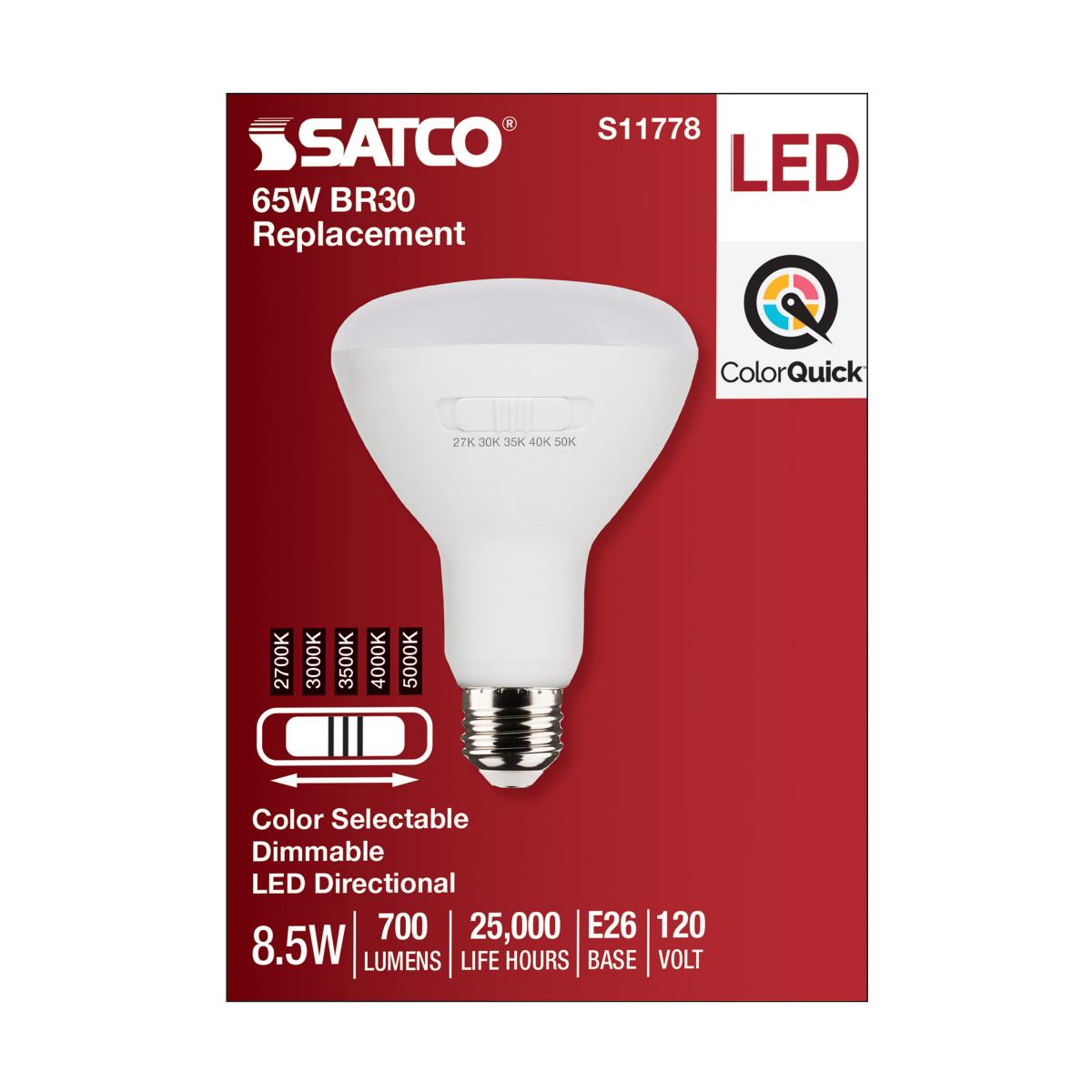 Satco LED BR30 Color Selectable Light Bulb – 8.5W – 65W Equivalent – E26 Base – Dimmable