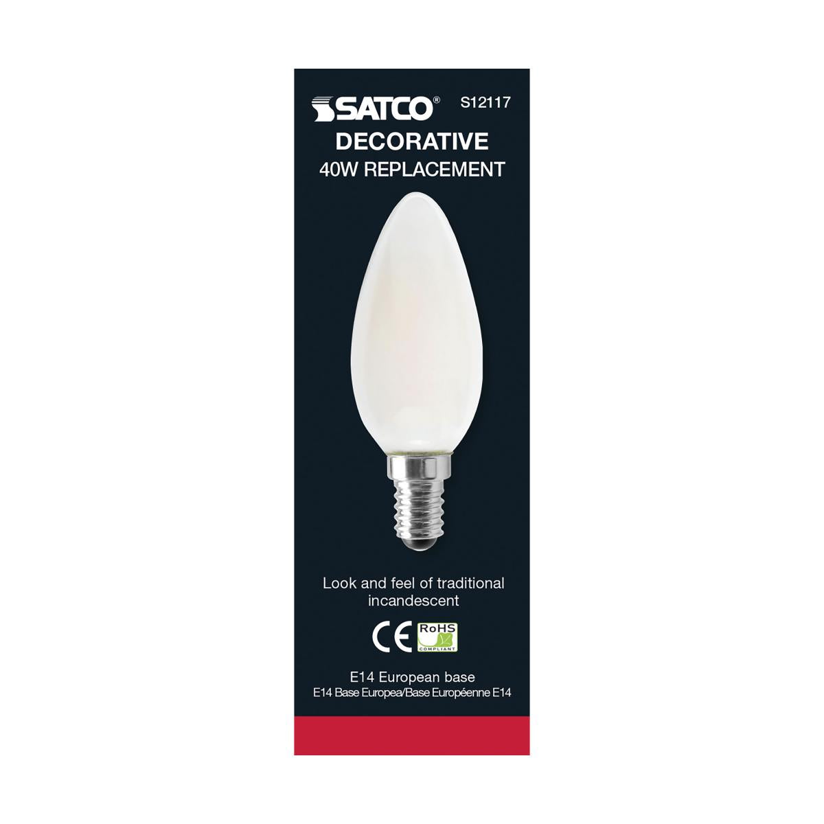 Satco LED European 40W Equivalent Torpedo Bulb – 4.5W –  E14 Euro Base – Frosted – Warm White – 3000K