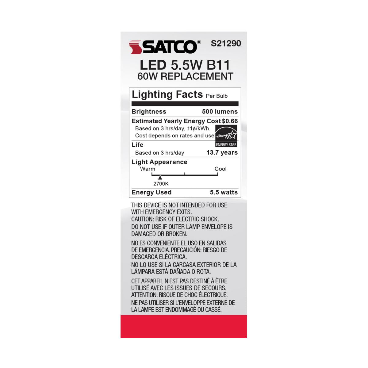 Satco LED Medium Base 60W Equivalent Torpedo Bulb – 5.5W – E26 Edison Base – Clear – 2700K