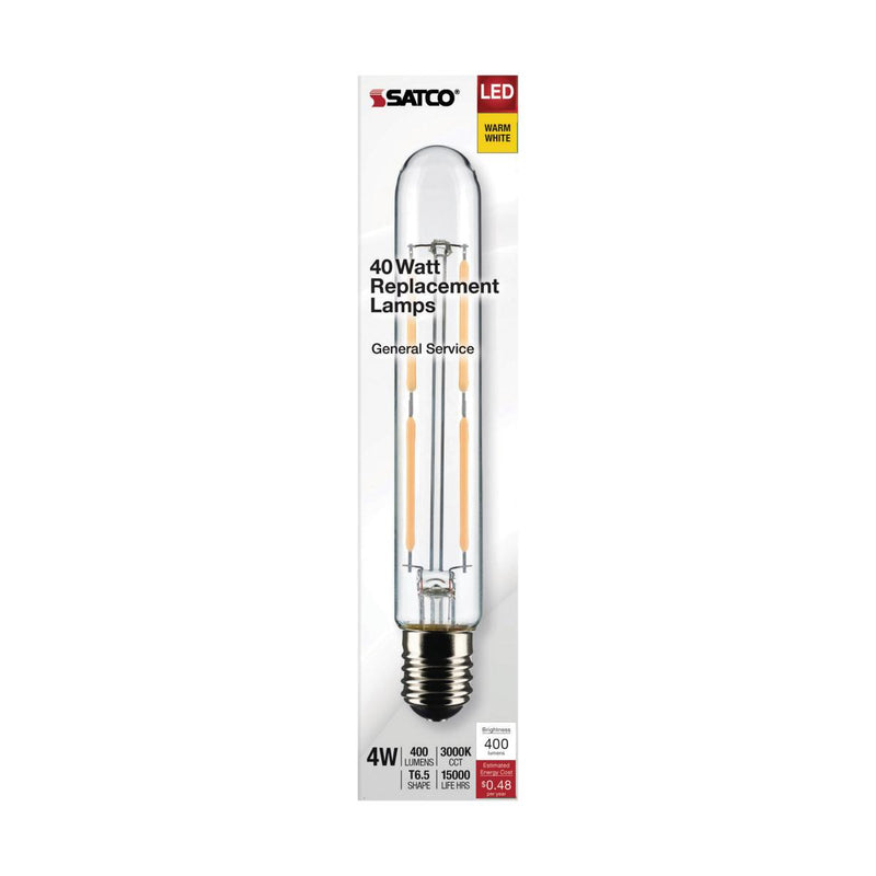 Satco LED T6.5 Tubular Light Bulb – 4W – 40W Equivalent – E17 Base – Clear – 3000K