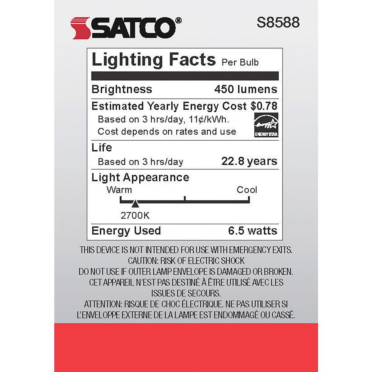 Satco LED MR16 Twist-Lock Gu10 Bulb – 6.5W – 50W Halogen Equivalent – GU10 Base – Warm White – 2700K