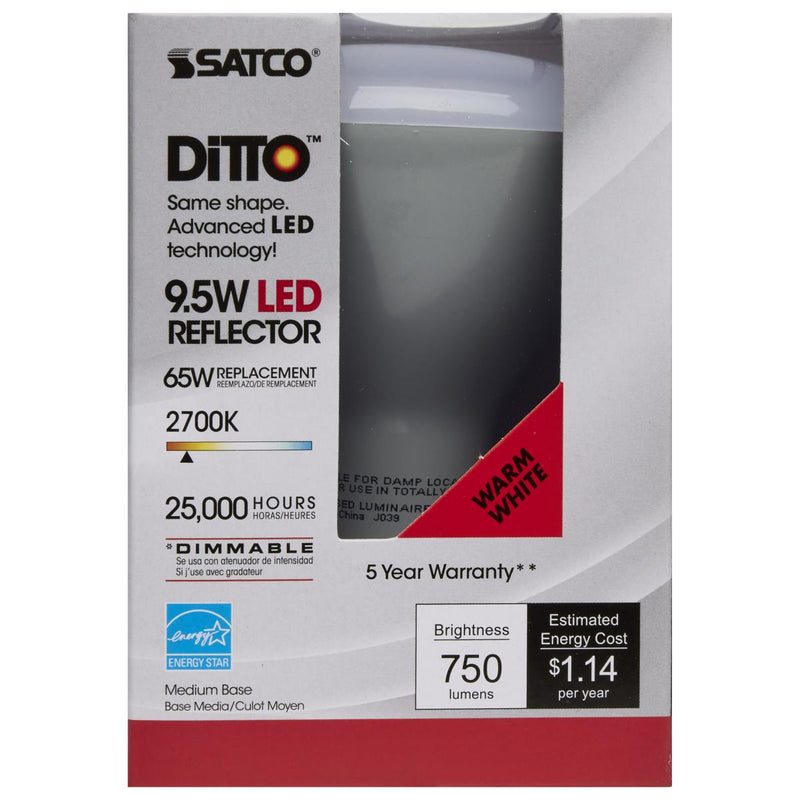 Satco LED BR30 Reflector Light Bulb – 9.5W – 65W Equivalent – E26 Base – Warm White – 2700K