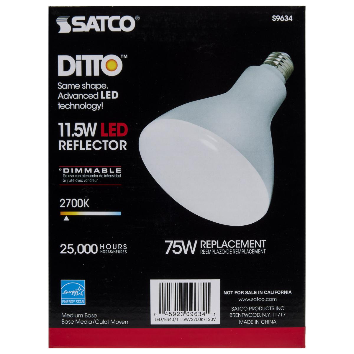 Satco LED BR40 Reflector Light Bulb – 11.5W – 75W Equivalent – E26 Base – Warm White – 2700K