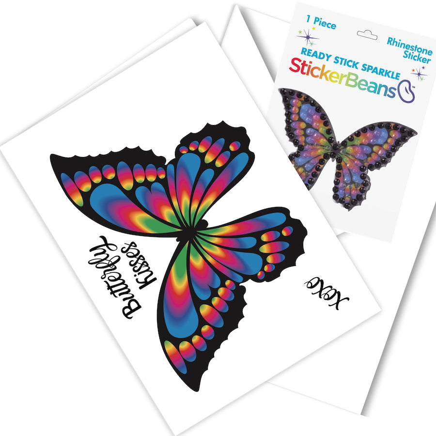 StickerBeans Greeting Card With Coordinating Sticker – Rainbow Butterfly – 5" X 7"