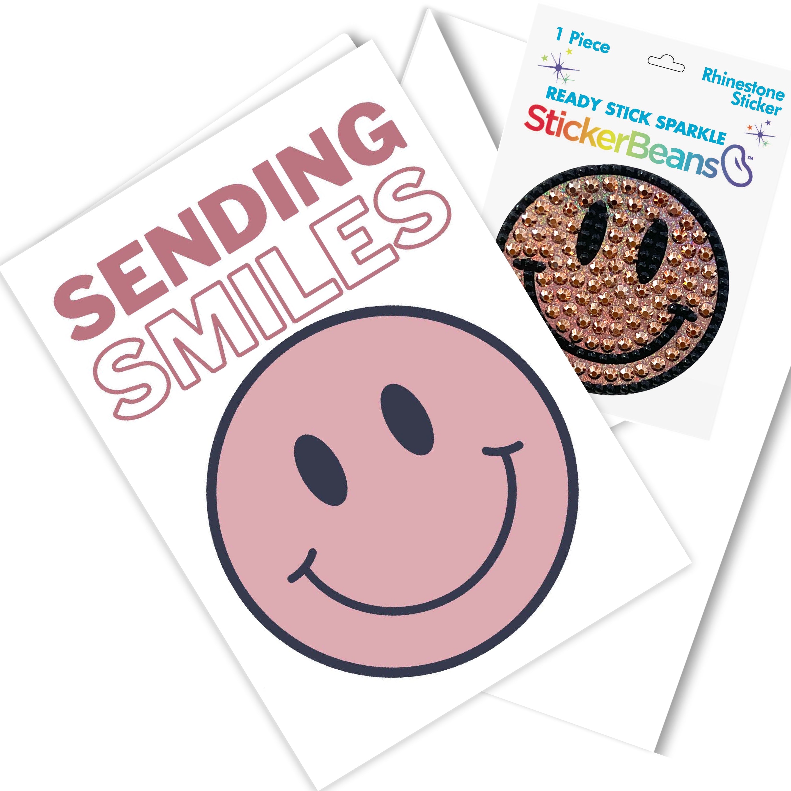 StickerBeans Greeting Card With Coordinating Sticker – Sending Smiles – 5" X 7"