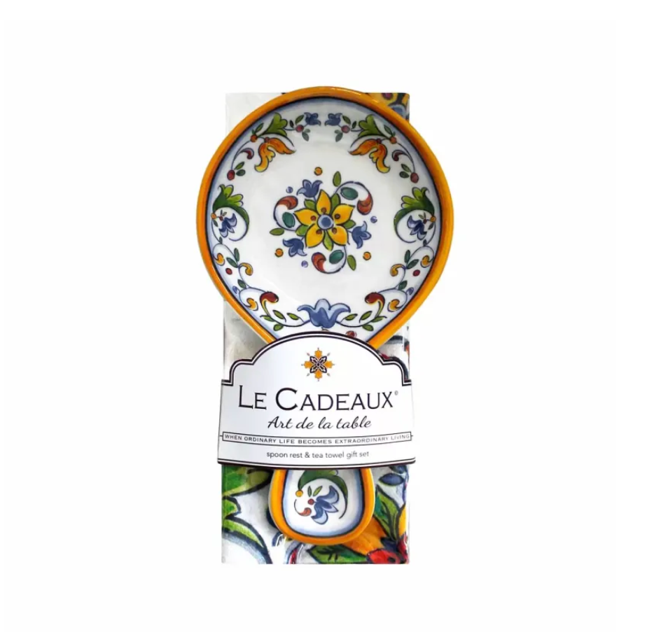 Le Cadeaux Spoon Rest With Tea Towel Gift Set – Capri