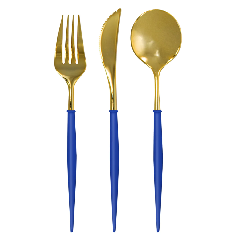 Sophistiplate Bella Assorted Plastic Cutlery – Blue & Gold – 24pc – Service for 8