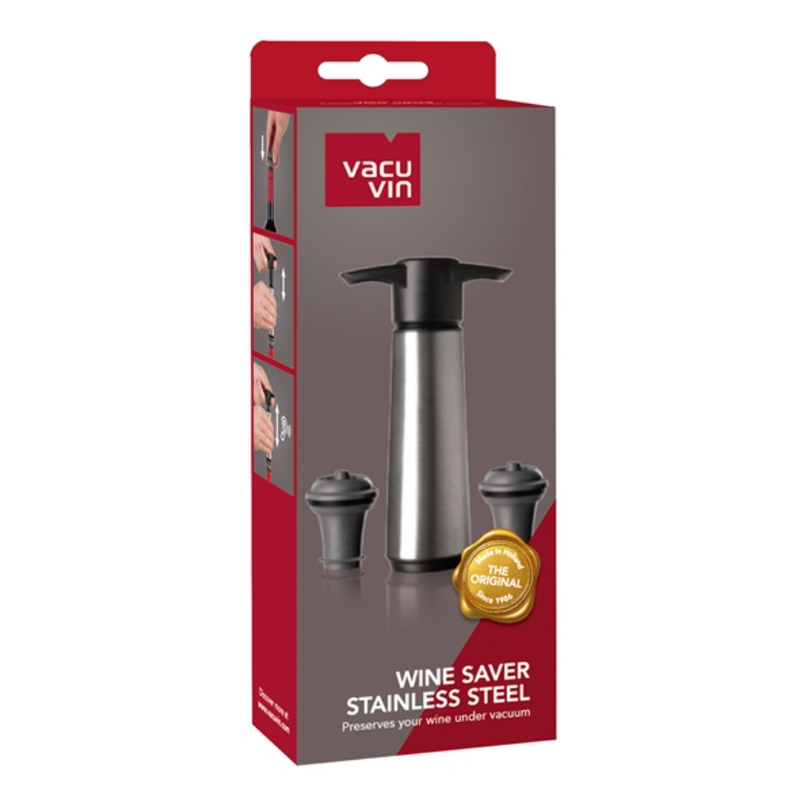 Vacu Vin Stainless Steel Wine Saver Pump With 2 Stoppers